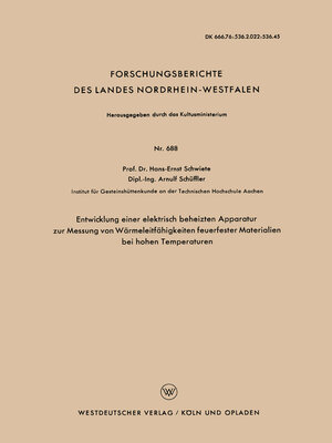 cover image of Entwicklung einer elektrisch beheizten Apparatur zur Messung von Wärmeleitfähigkeiten feuerfester Materialien bei hohen Temperaturen